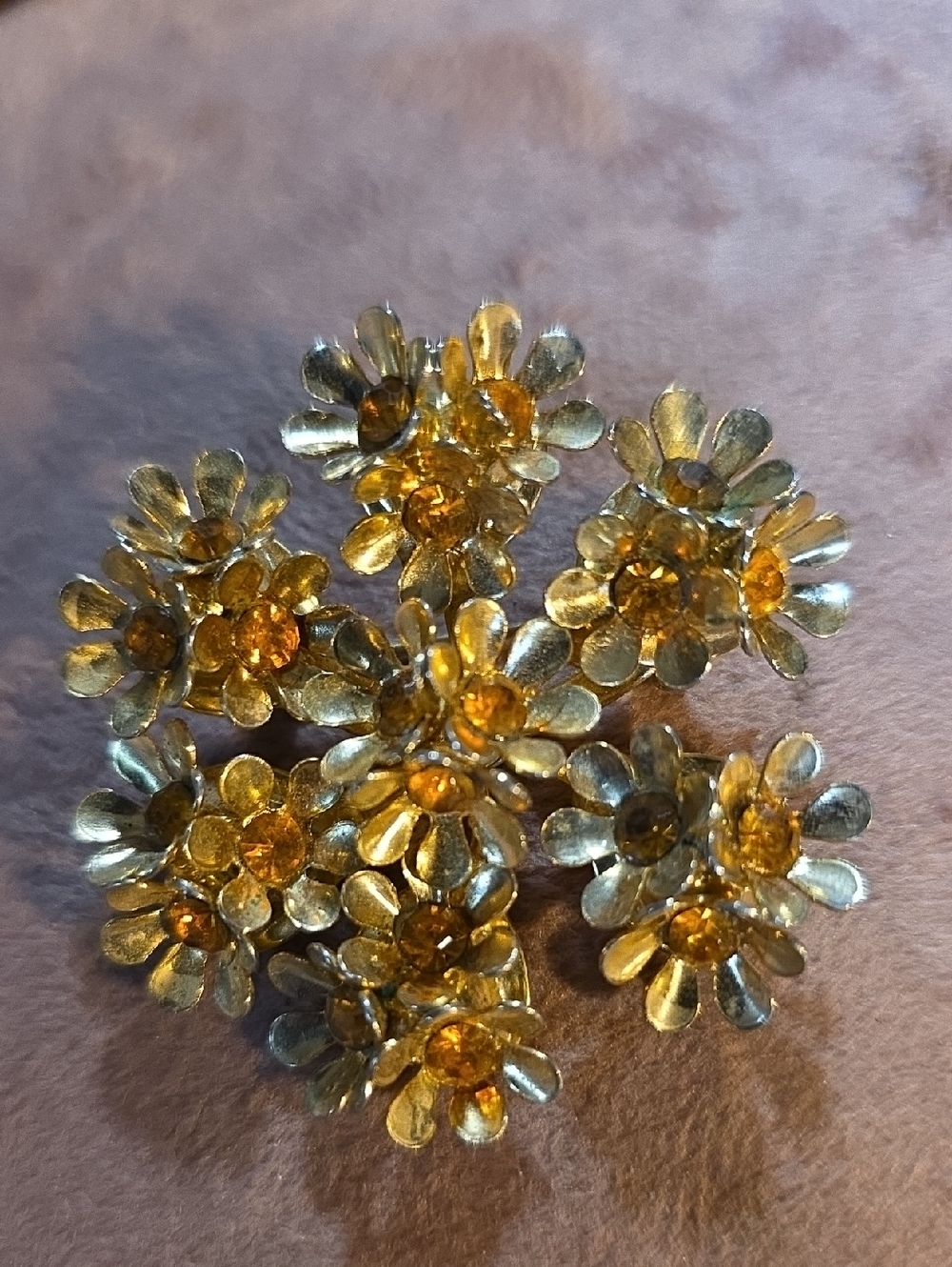 Vintage Coro Gold Floral Cluster Brooch with Amber Rhinestones